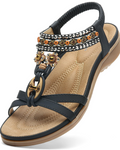 Ivy Sandali Boho Donna – T-Strap, Pietre Decorative, Plantare Imbottito e Suola TPR