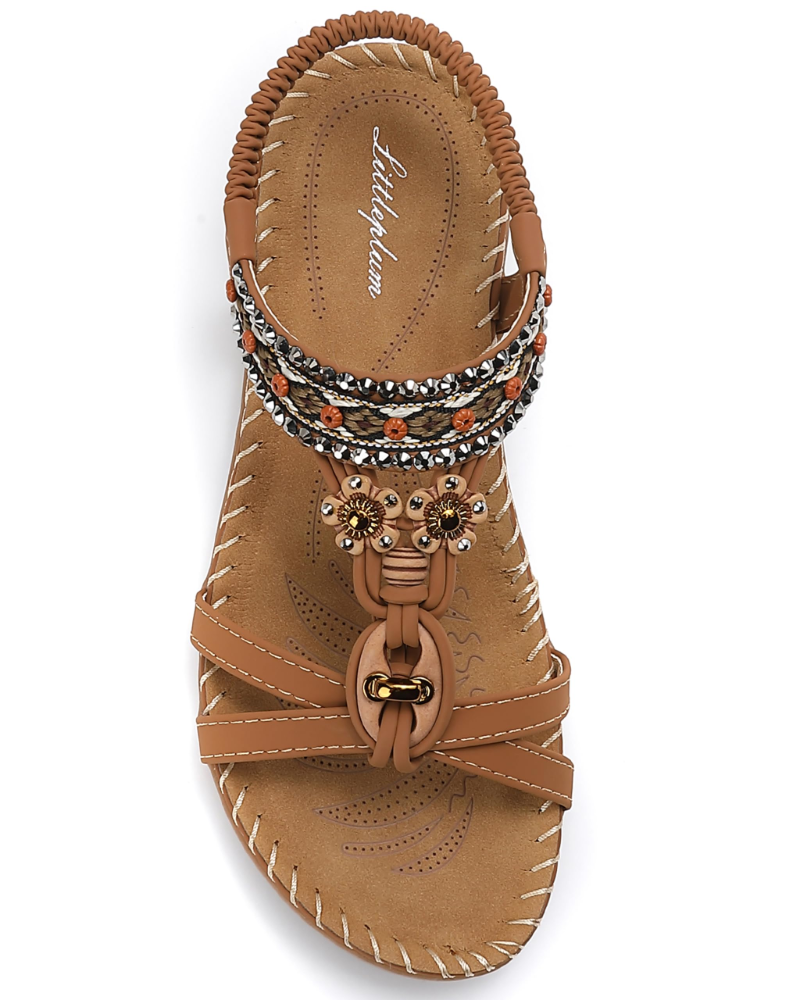 Ivy Sandali Boho Donna – T-Strap, Pietre Decorative, Plantare Imbottito e Suola TPR