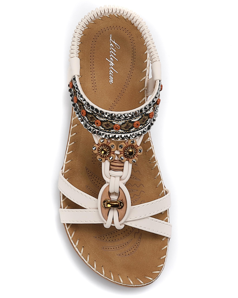 Ivy Sandali Boho Donna – T-Strap, Pietre Decorative, Plantare Imbottito e Suola TPR
