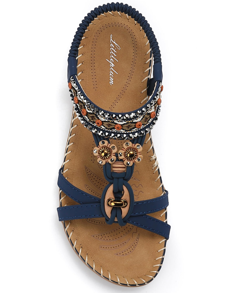 Ivy Sandali Boho Donna – T-Strap, Pietre Decorative, Plantare Imbottito e Suola TPR