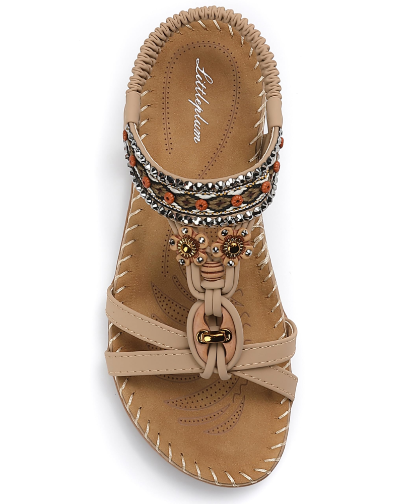 Ivy Sandali Boho Donna – T-Strap, Pietre Decorative, Plantare Imbottito e Suola TPR