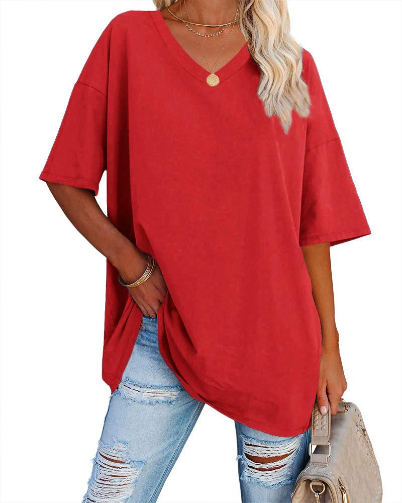 Scarlett Maglietta Oversize Donna – Scollo a V, Misto Cotone e Taglio Comodo