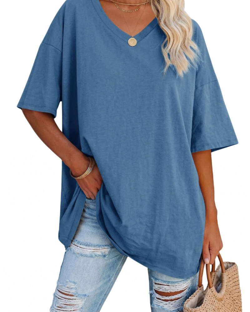 Scarlett Maglietta Oversize Donna – Scollo a V, Misto Cotone e Taglio Comodo