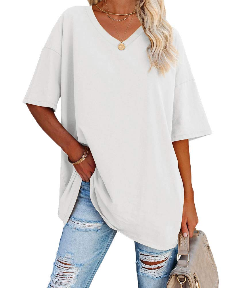 Scarlett Camiseta Oversize Mujer – Cuello en V, Mezcla Algodón y Corte Relajado