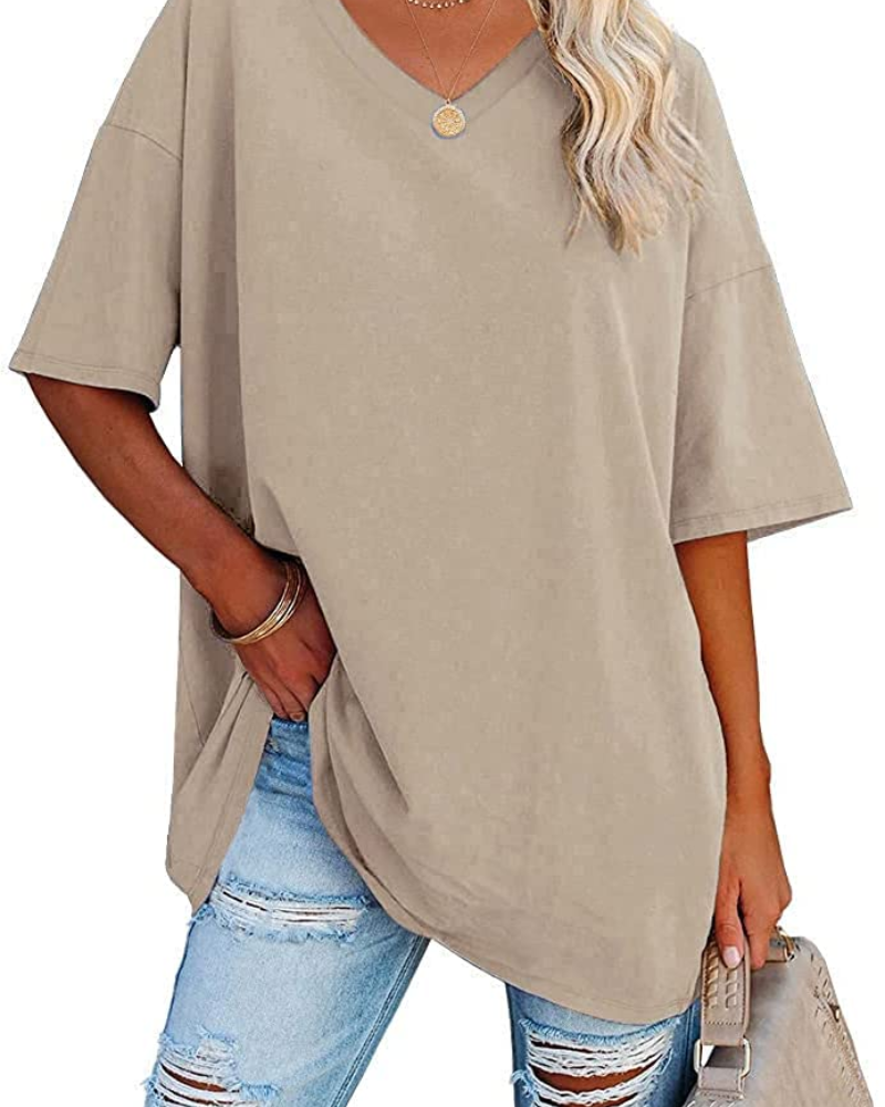 Scarlett Camiseta Oversize Mujer – Cuello en V, Mezcla Algodón y Corte Relajado