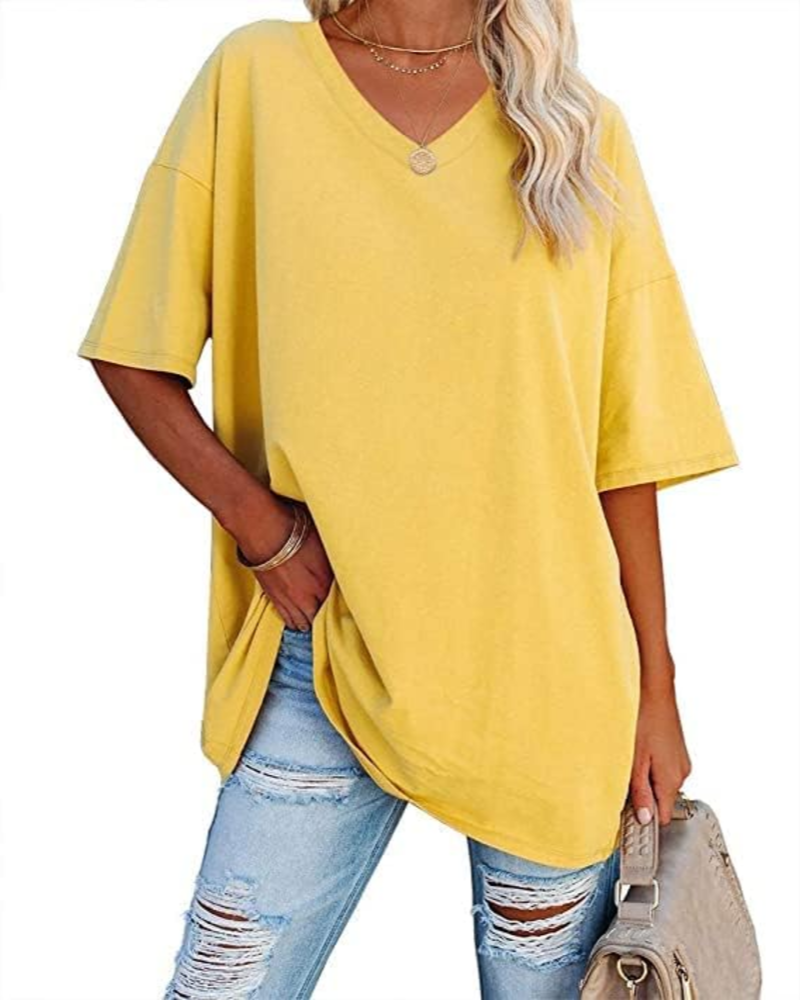 Scarlett Maglietta Oversize Donna – Scollo a V, Misto Cotone e Taglio Comodo