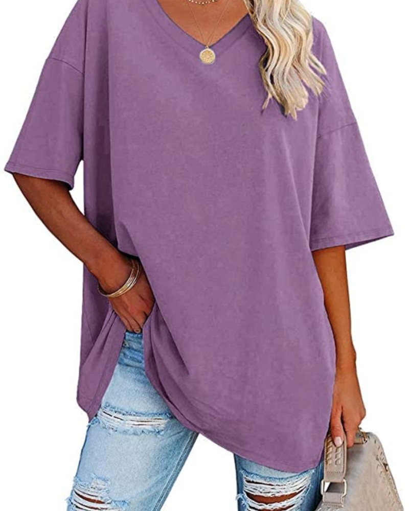 Scarlett Maglietta Oversize Donna – Scollo a V, Misto Cotone e Taglio Comodo