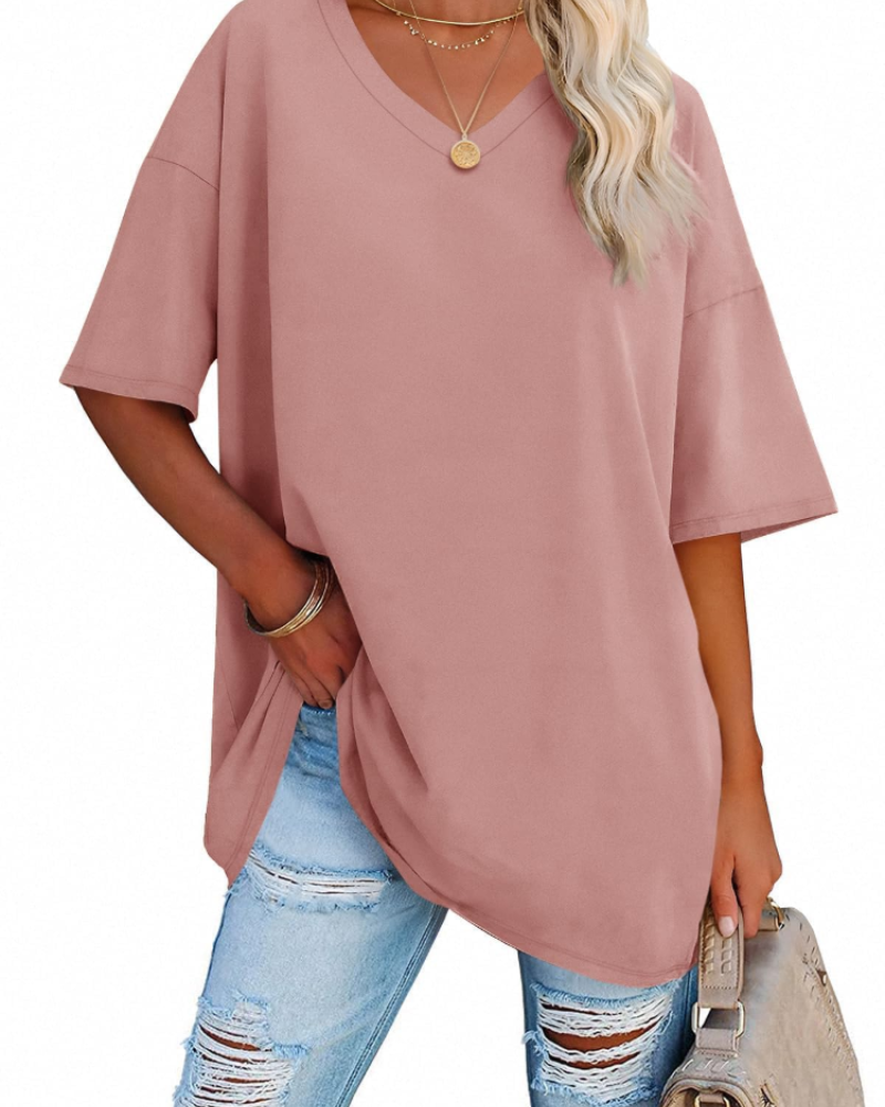 Scarlett Maglietta Oversize Donna – Scollo a V, Misto Cotone e Taglio Comodo