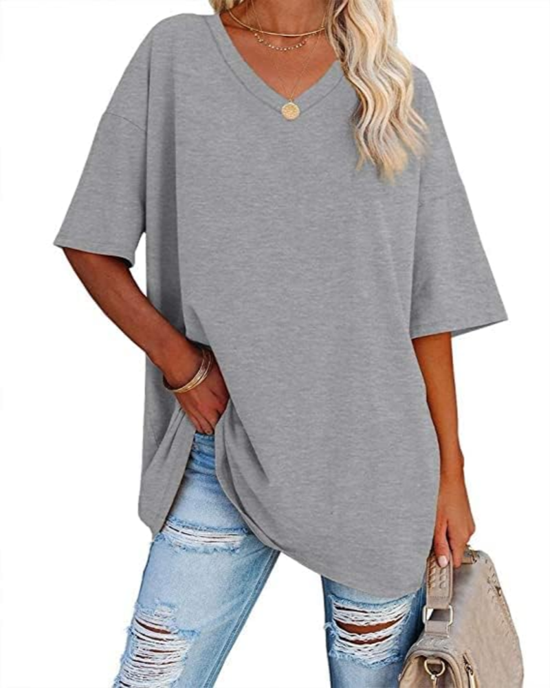 Scarlett Maglietta Oversize Donna – Scollo a V, Misto Cotone e Taglio Comodo