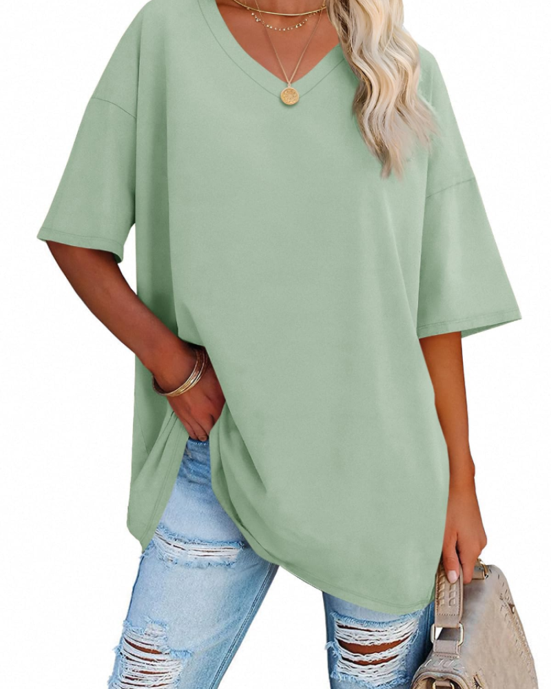 Scarlett Maglietta Oversize Donna – Scollo a V, Misto Cotone e Taglio Comodo