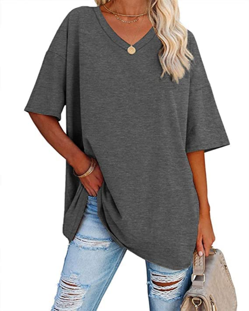 Scarlett Maglietta Oversize Donna – Scollo a V, Misto Cotone e Taglio Comodo