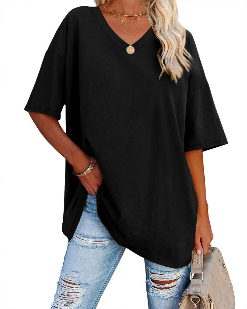Scarlett Maglietta Oversize Donna – Scollo a V, Misto Cotone e Taglio Comodo
