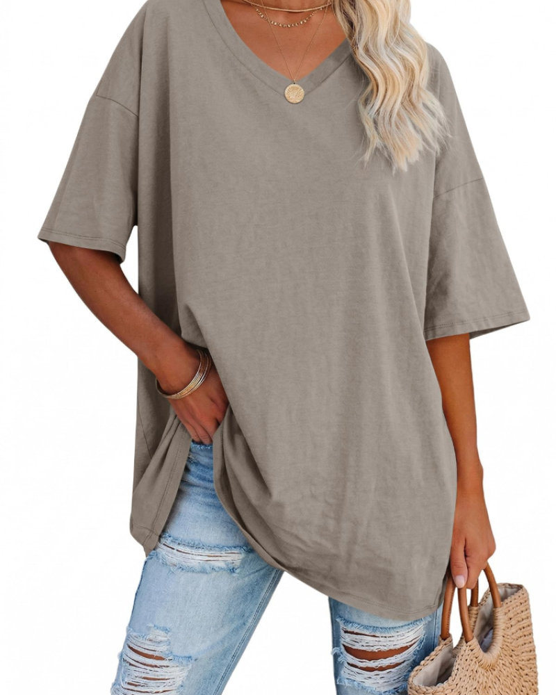 Scarlett Maglietta Oversize Donna – Scollo a V, Misto Cotone e Taglio Comodo