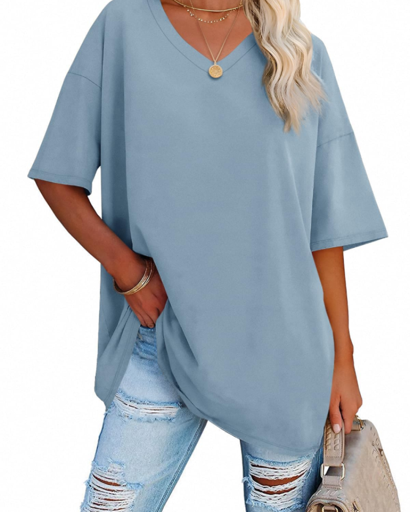 Scarlett Maglietta Oversize Donna – Scollo a V, Misto Cotone e Taglio Comodo