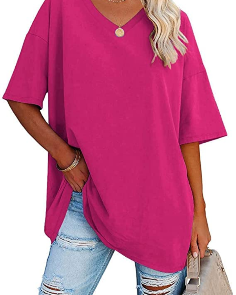 Scarlett Maglietta Oversize Donna – Scollo a V, Misto Cotone e Taglio Comodo