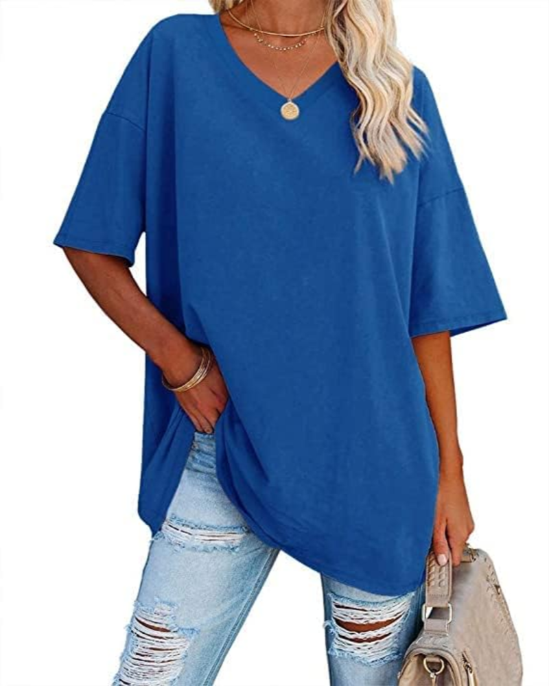 Scarlett Maglietta Oversize Donna – Scollo a V, Misto Cotone e Taglio Comodo
