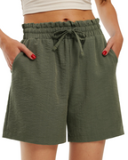 Mia Shorts Lino Mujer – Cintura Alta, Bolsillos y Mezcla Transpirable