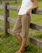 Naomi Shorts Capri Mujer – Lino Algodón, Cintura Alta Ajustable y Bolsillos
