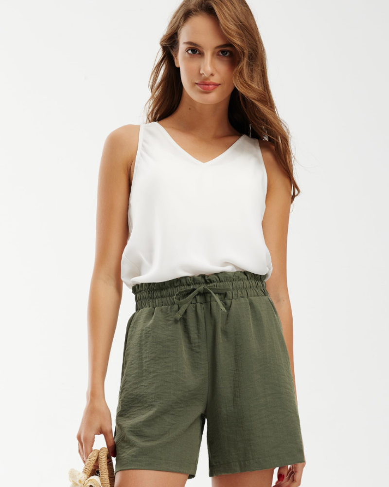 Mia Shorts Lino Mujer – Cintura Alta, Bolsillos y Mezcla Transpirable