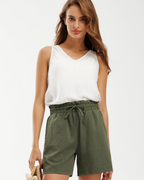 Mia Shorts Lino Mujer – Cintura Alta, Bolsillos y Mezcla Transpirable