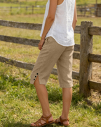 Naomi Shorts Capri Mujer – Lino Algodón, Cintura Alta Ajustable y Bolsillos