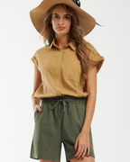 Mia Shorts Lino Mujer – Cintura Alta, Bolsillos y Mezcla Transpirable