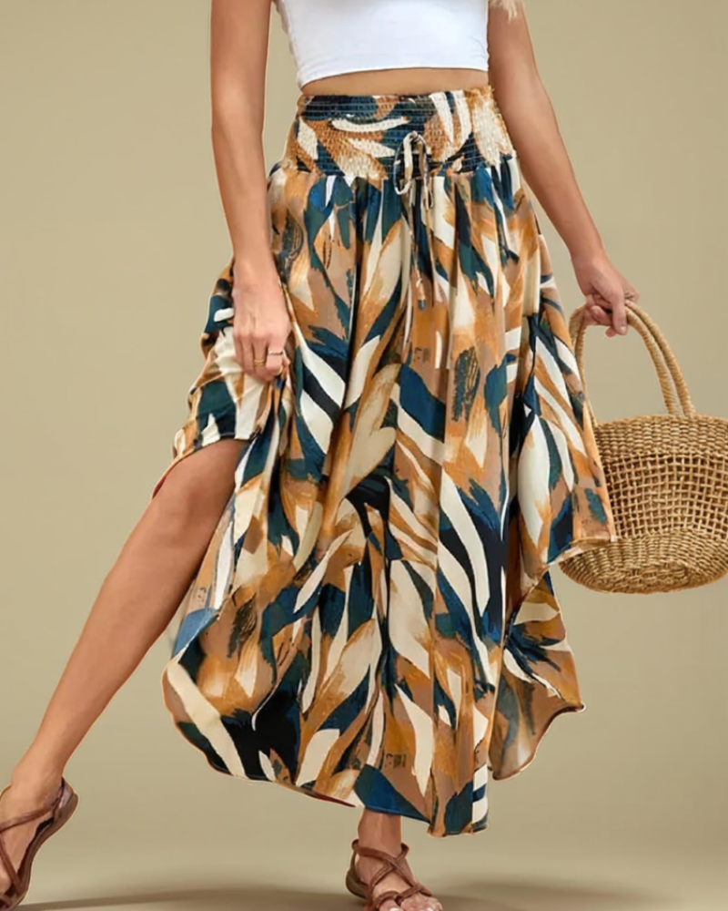 Elena Falda Midi Mujer – Estampado Floral Plisado, Cintura Alta y Corte Fluido