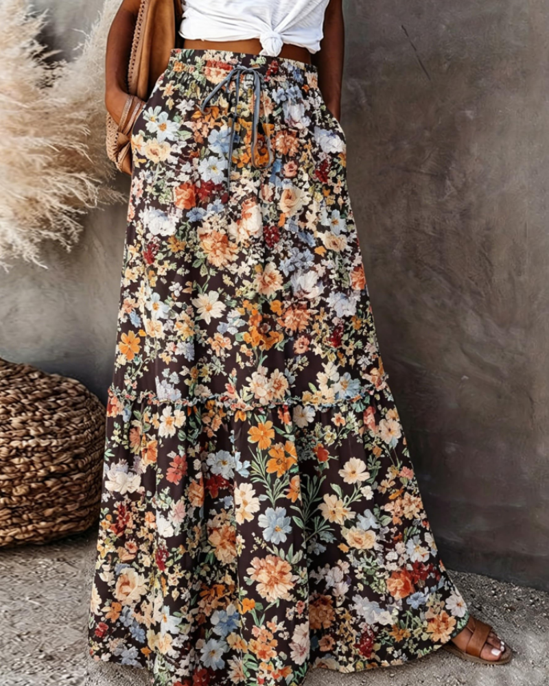 Clara Falda Maxi Mujer – Estampado Floral, Cintura Alta y Corte Fluido