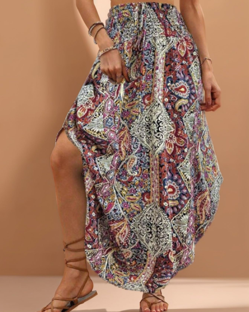 Elena Falda Midi Mujer – Estampado Floral Plisado, Cintura Alta y Corte Fluido