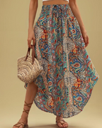 Elena Falda Midi Mujer – Estampado Floral Plisado, Cintura Alta y Corte Fluido