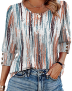 Bella Blusa Mujer – Botones Frontales, Manga 3/4 y Tejido Ligero Suave
