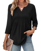 Aubrey Blusa Mujer – Escote en V, Manga 3/4, Pliegues y Tejido Ligero