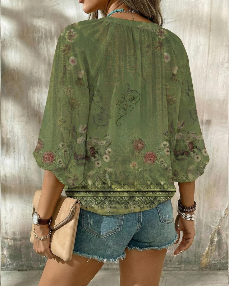 Julia Blusa Mujer – Escote en V, Manga 3/4 y Detalle de Botones Elegante