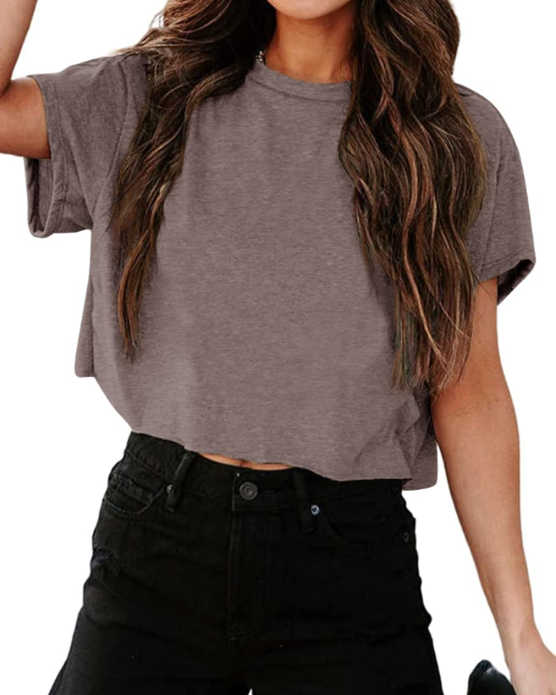 Talia Top Court Gym Femme – Oversize, Épaule Découpée et Tissu Élastique