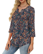 Aubrey Blusa Mujer – Escote en V, Manga 3/4, Pliegues y Tejido Ligero
