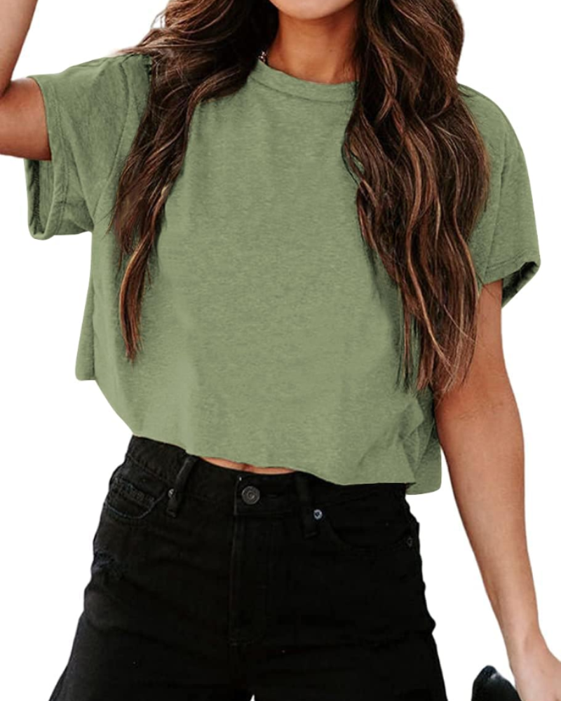 Talia Top Corto Gym Mujer – Oversize, Hombro Cut-Out y Tejido Elástico