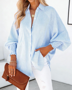 Megan Camisa Rayas Mujer – Blusa con Cuello Solapa, Manga Larga y Bolsillo