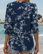 Gabrielle Blusa Mujer – Escote en V, Manga 3/4 y Puños Fruncidos Elegantes