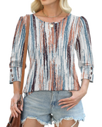 Bella Blusa Mujer – Botones Frontales, Manga 3/4 y Tejido Ligero Suave