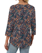 Aubrey Blusa Mujer – Escote en V, Manga 3/4, Pliegues y Tejido Ligero