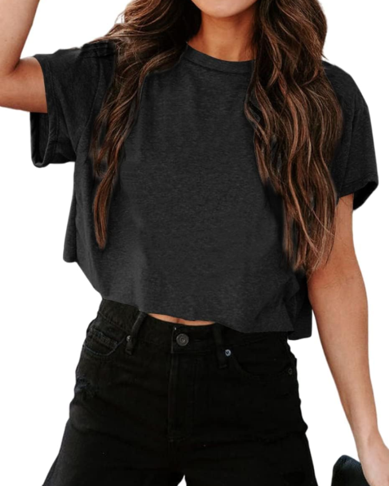 Talia Top Court Gym Femme – Oversize, Épaule Découpée et Tissu Élastique