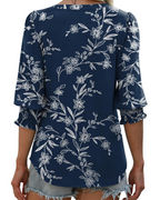 Audrey Blusa Mujer – Escote en V, Manga 3/4, Puños Fruncidos y Tejido Suave