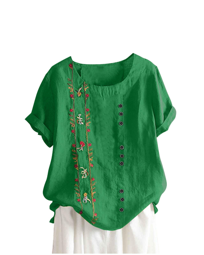 Brooke Blouse Lin Femme – Mélange Coton Lin, Imprimé Floral et Manches Courtes