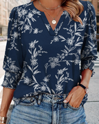 Audrey Blusa Mujer – Escote en V, Manga 3/4, Puños Fruncidos y Tejido Suave