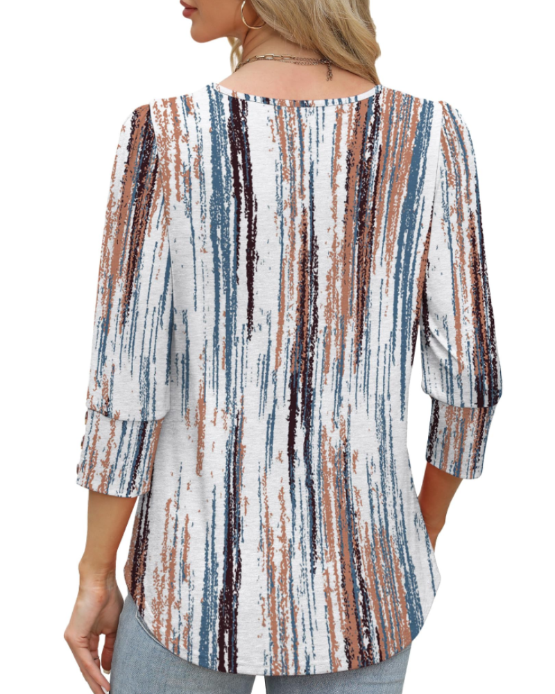 Bella Blusa Mujer – Botones Frontales, Manga 3/4 y Tejido Ligero Suave