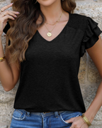 Hailey Blusa Mujer – Volantes Elegantes, Manga Corta y Tejido Ligero Cómodo