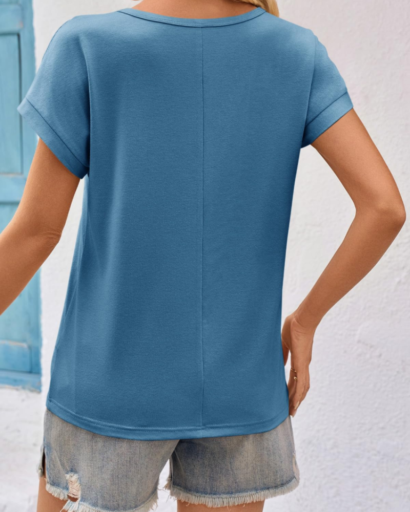 Elena Blusa Mujer – Encaje Elegante, Manga Corta y Corte Relajado
