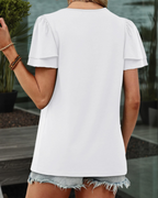 Ivy Blusa Peplum Mujer – Escote en V, Mangas con Volantes y Tejido Ligero