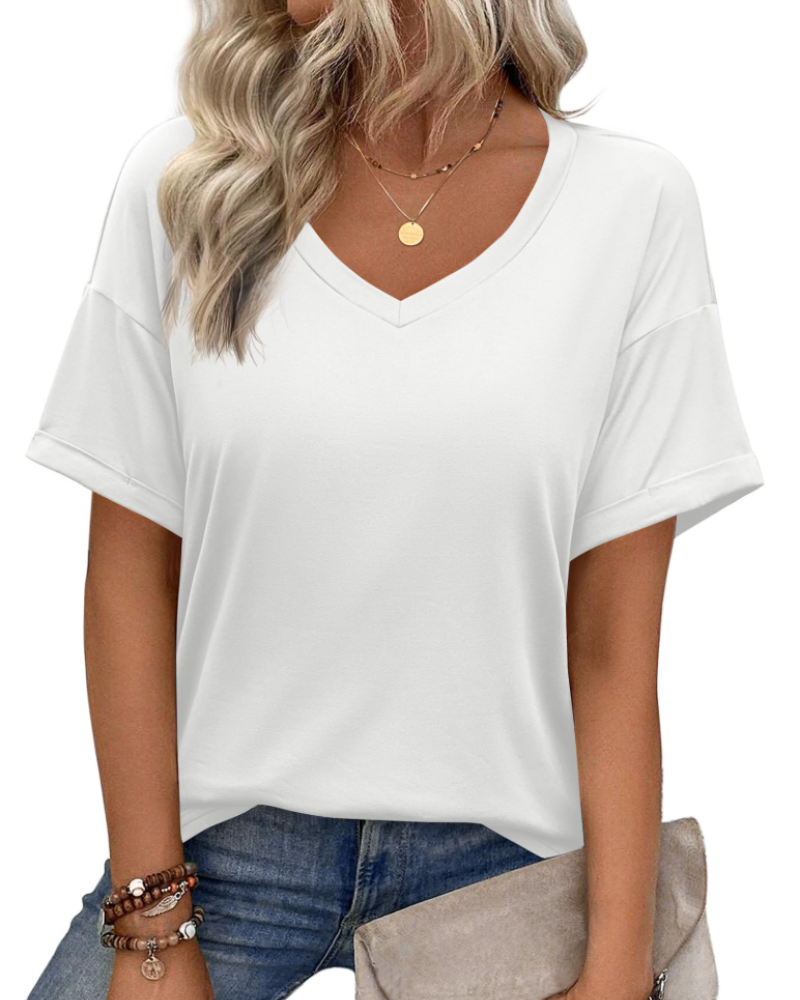 Mabel Top Túnica Mujer – Cuello en V, Manga Corta, Estampado y Tejido Elástico