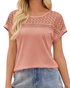 Elena Blusa Mujer – Encaje Elegante, Manga Corta y Corte Relajado